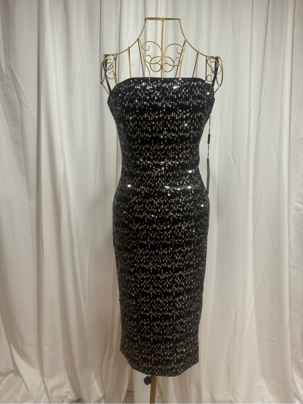 White House Black Market Black Sequin Strapless Dress